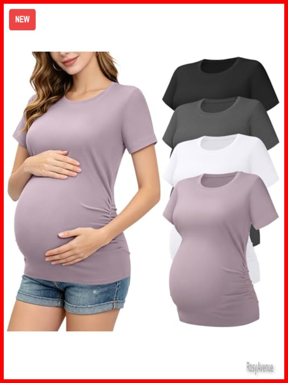Maternity Shirts Short Sleeve Side Ruched Spandex Tee Trimester Postpartum
